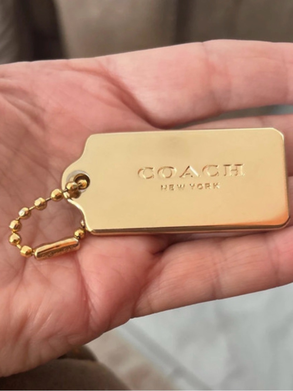 Coach Gold Rectangular Logo Dog Tag Keychain